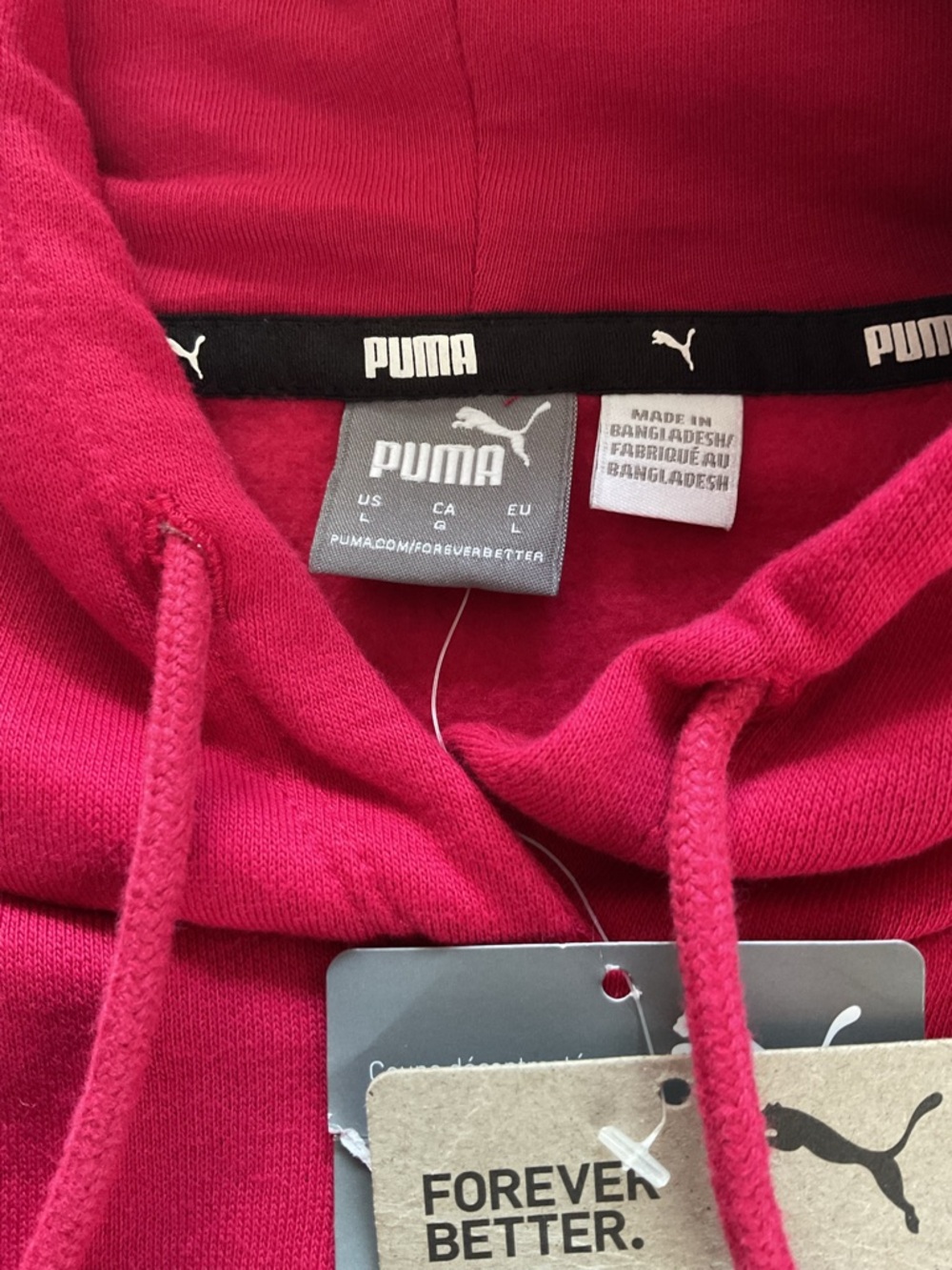 Puma Cropped Hoodie Red Pink Logo Pullover Sweatshirt Women’s L NWT - Picture 7 of 10